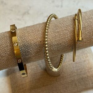 Gold Bracelet Trio with Minimalist and Classic Designs